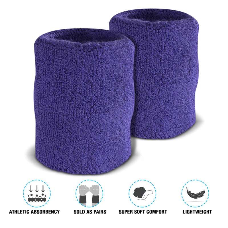 Suddora Arm Sweatbands, Absorbent and Breathable Thick Cotton Bands for Working Out, Gymnastics, Basketball, Tennis, and Football, Multiuse 4-inch Wristbands for Costumes and Cosplay, Purple - Image 3